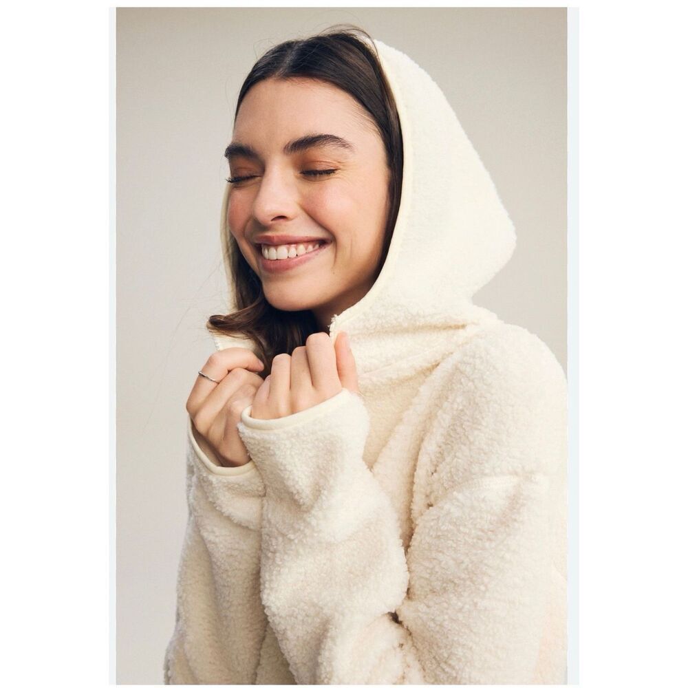 Anthropologie Daily Ritual Winter White Popcorn Hoodie Zip Up Jacket sz 2X EUC
